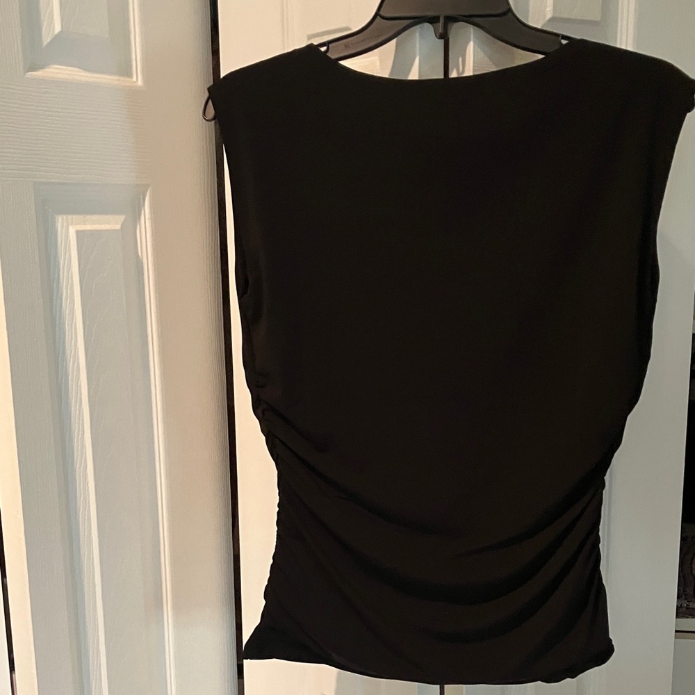 INC International Concepts Women's Deep Black Ruched Short-Sleeve Top